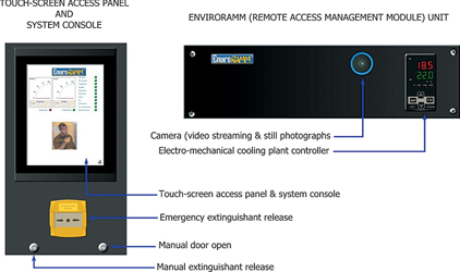 Figure 2. The system controller comprises two components; a touch-screen access panel and the EnviroRAMM (remote access monitoring module) event, alarm and message management unit
